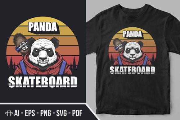 Panda Skateboard Retro Illustration Review