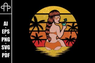 Woman Beach Holiday Retro Illustration Review