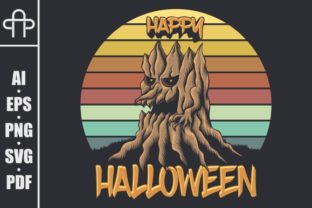 Wood Tree Sunset Retro Happy Halloween Review